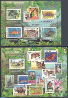 Sao Tome/Principe 2009 Stamp On Stamp, WWF 2 S/s, Mint NH, Nature - Birds - Crocodiles - Ducks - Fish - Monkeys - Rept.. - Poissons