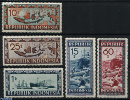 Indonesia 1949 Ship Blockade 5v, Mint NH, Transport - Various - Ships And Boats - Maps - Boten