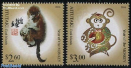 Aitutaki 2015 Year Of The Monkey 2v, Mint NH, Nature - Various - Monkeys - New Year - Nouvel An