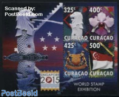 Curaçao 2015 Singapore 2015 4v M/s, Mint NH, History - Nature - Coat Of Arms - Flags - Orchids - Philately - Niederländische Antillen, Curaçao, Aruba