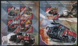 Niger 2015 Fire Engines 2 S/s, Mint NH, Transport - Automobiles - Fire Fighters & Prevention - Aircraft & Aviation - Voitures