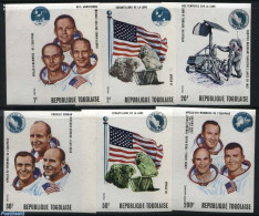 Togo 1970 Apollo 11 & 12 6v, Imperforated, Mint NH, History - Transport - Space Exploration - Togo (1960-...)