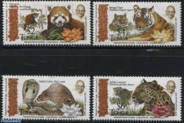 Tonga 2016 Animals Of India 4v, Mint NH, History - Nature - Gandhi - Animals (others & Mixed) - Cat Family - Flowers &.. - Mahatma Gandhi