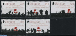 Gibraltar 2016 Battle Of The Somme 5v, Mint NH, History - Nature - Flowers & Plants - World War I - WO1