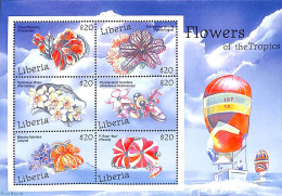 Liberia 2001 Flowers 6v M/s, Mint NH, Nature - Transport - Flowers & Plants - Ships And Boats - Boten