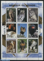 Guinea, Republic 1998 Birds 9v M/s, Mint NH, Nature - Sport - Various - Birds - Birds Of Prey - Owls - Scouting - Lion.. - Rotary, Lions Club