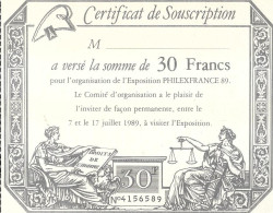 Certificat De Souscription - PhilexFrance - 1989 - Documents De La Poste