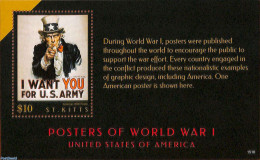 Saint Kitts/Nevis 2015 Posters Of World War I S/s, Mint NH, History - Militarism - Art - Poster Art - World War I - Militaria