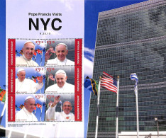 Antigua & Barbuda 2016 Pope Visits New York 6v M/s, Mint NH, Religion - Transport - Pope - Space Exploration - Popes