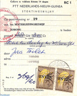 Dutch New Guinea 1962 Deposit Note With UNTEA Stamps, Postmark SORONG, Postal History, United Nations - Birds - Autres & Non Classés