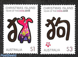 Christmas Islands 2018 Year Of The Dog 2v, Mint NH, Nature - Various - Dogs - New Year - Nieuwjaar