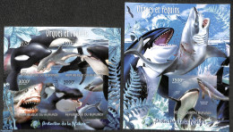 Burundi 2012 Sharks & Orca  2 S/s, Imperforated, Mint NH, Nature - Fish - Sea Mammals - Poissons