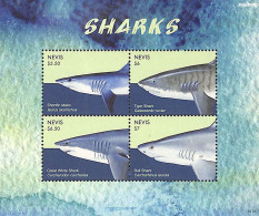 Nevis 2018 Sharks 4v M/s, Mint NH, Nature - Fish - Sharks - Fishes