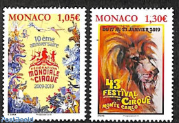 Monaco 2019 World Circus Federation And 43rd Circus Festival 2v, Mint NH, Nature - Performance Art - Cat Family - Circus - Unused Stamps