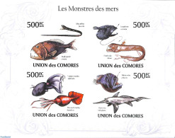 Comoros 2010 Monsters Of The Sea 4v M/s, Imperforated, Mint NH, Nature - Fish - Vissen