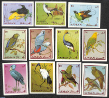 Ajman 1969 Birds 11v, Imperforated, Mint NH, Nature - Birds - Ajman
