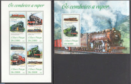 Sao Tome/Principe 2013 Railways Locomotives 2 S/s, Mint NH, Transport - Railways - Trains