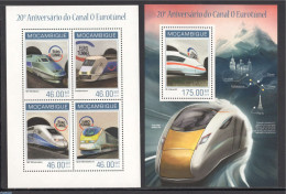 Mozambique 2014 Railways Eurotunnel 2 S/s, Mint NH, Transport - Railways - Trains