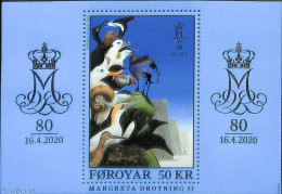 Faroe Islands 2020 Queen Margarethe 80th Birthday S/s, Mint NH, History - Nature - Kings & Queens (Royalty) - Birds - .. - Familles Royales