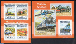 Mozambique 2015 African Railways 2 S/s, Mint NH, Nature - Transport - Giraffe - Railways - Trains