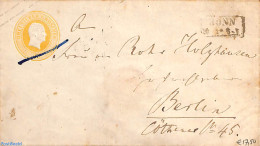 Germany, Prussia 1860 Envelope 3sg From BONN To Berlin, Used Postal Stationary - Altri & Non Classificati