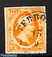 Netherlands 1852 15c, Used, TERBORGH-B, Used Stamps - Gebraucht
