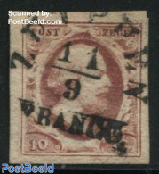 Netherlands 1852 10c, Used, ZUTPHEN-A, Used Stamps - Gebraucht