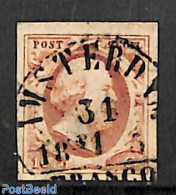 Netherlands 1852 10c, Used, AMSTERDAM-B, Used Stamps - Gebraucht