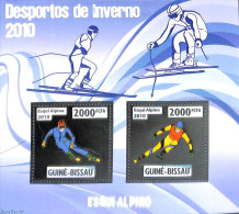 Guinea Bissau 2010 Skiing S/s, Silver, Mint NH, Sport - Skiing - Ski
