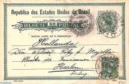 Brazil 1918 Postcard From CASCADURA To Heerlen (NL), Uprated, Used Postal Stationary - Lettres & Documents