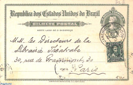 Brazil 1910 Postcard 50r Uprated From RIO DE JANEIRO To Paris, Used Postal Stationary - Briefe U. Dokumente