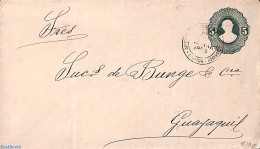 Ecuador 1894 Envelope 5c To Guayaguil, Used Postal Stationary - Equateur