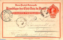 Brazil 1907 Postcard 100r To Holland, Used Postal Stationary - Briefe U. Dokumente