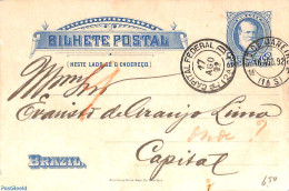 Brazil 1892 Postcard 40R, Used, Used Postal Stationary - Brieven En Documenten