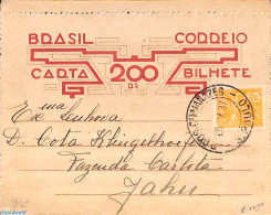 Brazil 1937 Card Letter 20R, Urated To Jahu, Used Postal Stationary - Covers & Documents