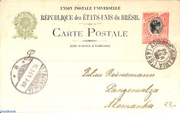 Brazil 1901 Postcard 100R To Germany, Used Postal Stationary - Storia Postale