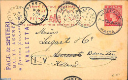 Malta 1900 Postcard To Holland, Used Postal Stationary - Malte