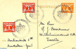 Netherlands, Fdc Stamp Day 1938 Postcard 2c, With Stamp Day Cancellations, Used Postal Stationary, Stamp Day - Dag Van De Postzegel