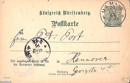 Germany, Wurtemberg 1895 Postcard 5pf From ULM To Hannover, Used Postal Stationary - Altri & Non Classificati