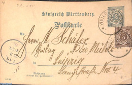 Germany, Wurtemberg 1901 Postcard 2pf, Uprated From WEILDERSTADT To Leipzig, Used Postal Stationary - Autres & Non Classés