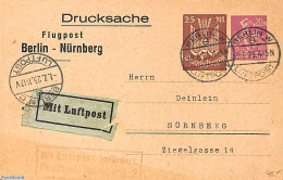 Germany, Empire 1923 Airmail Postcard 20+25m Berlin-Nürnberg, Used Postal Stationary - Brieven En Documenten