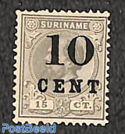 Suriname, Colony 1898 10c On 15c, Type I, Stamp Out Of Set, Unused (hinged) - Other & Unclassified