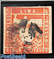 Peru 1871 5c, Red, Used, Used Stamps, Transport - Railways - Trains