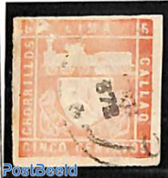 Peru 1871 5c Light Dull Red, Used, Used Stamps, Transport - Railways - Trenes