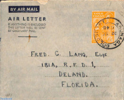 Gold Coast 1948 Aerogramme 6d To USA (stamp With = 24mm), Used Postal Stationary - Autres & Non Classés