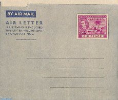Gambia 1949 Aerogramme 6d, Stamp With = 33mm, Unused Postal Stationary, Nature - Elephants - Gambia (...-1964)