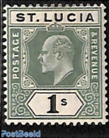 Saint Lucia 1902 1sh, WM CA-Crown, Stamp Out Of Set, Unused (hinged) - St.Lucie (1979-...)