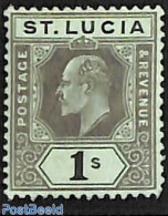 Saint Lucia 1907 1sh, On Green WM Multiple CA-Crown, Stamp Out Of Set, Unused (hinged) - St.Lucia (1979-...)