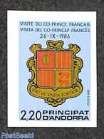 Andorra, French Post 1987 Co-Prince Visit 1v, Imperforated, Mint NH, History - Coat Of Arms - Neufs
