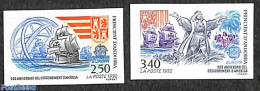 Andorra, French Post 1992 Europa 2v, Imperforated, Mint NH, History - Transport - Europa (cept) - Explorers - Ships An.. - Unused Stamps